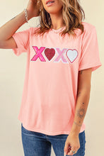 Load image into Gallery viewer, Pink Sequin Heart XOXO Patched Graphic Valentines T Shirt