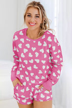 Cargar imagen en el visor de la galería, Pink Valentine Heart Shape Print Long Sleeve Top Shorts Lounge Set