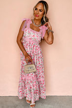 Cargar imagen en el visor de la galería, Pink Floral Lace Tied Strap Empire Waist Maxi Dress