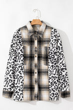 Load image into Gallery viewer, Black Plus Size Plaid Leopard Printed Patchwork Button Up Shacket