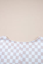 Load image into Gallery viewer, Apricot Checkered Print Buttoned Crew Neck Wide Leg Jumpsuit