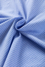 Cargar imagen en el visor de la galería, Sky Blue Stripe Roll-tab Sleeve Pocketed Long Shirt