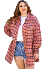 Cargar imagen en el visor de la galería, Red Plaid Long Sleeeve Side Split Distressed Hem Shirt