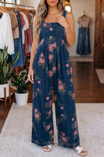 Cargar imagen en el visor de la galería, Blue Beau Floral Print Pleated High Waist Wide Leg Denim Jumpsuit