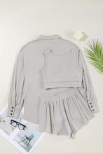 Load image into Gallery viewer, Gray 3 Pcs Crop Tank Top Shorts with Cardigan Lounge Set