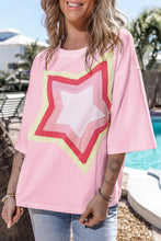 Load image into Gallery viewer, Light Pink Colorblock Star Patched Half Sleeve Oversized Tee