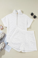 Cargar imagen en el visor de la galería, White Leopard Jacquard Quarter Zip Tee and Shorts Set