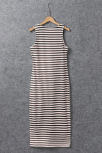 Load image into Gallery viewer, White Striped Print Sleeveless Buttoned Maxi Dress