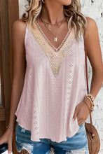 Cargar imagen en el visor de la galería, Apricot Pink Lace Crochet Splicing V Neck Loose Fit Tank Top