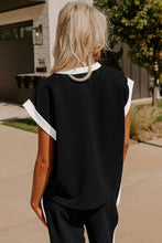 Load image into Gallery viewer, Black Color Block Pocketed T Shirt and Wide Leg Pants Set