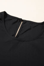 Load image into Gallery viewer, Black Contrast Applique Mesh Half Sleeve Blouse