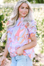 Load image into Gallery viewer, Pink Abstract Print Bubble Sleeve Smock Detail Blouse