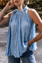 Load image into Gallery viewer, Myosotis Textured Pleated Tied Mock Neck Flowy Tank Top