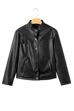 Load image into Gallery viewer, Black Faux Leather Buttoned Front Boxy Jacket