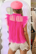 Load image into Gallery viewer, Strawberry Pink Tulle Ruffle Sleeve Flared Babydoll Blouse