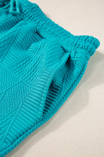 Load image into Gallery viewer, Teal Textured Ruffle Split Top and Drawstring Shorts