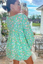 Load image into Gallery viewer, Green Abstract Printed Lace-up Lantern Sleeve Babydoll Blouse