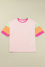 Load image into Gallery viewer, Pink Color Block Stitching Sleeve Round Neck Oversize Top
