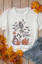 Cargar imagen en el visor de la galería, White Skull Pumpkin Face STAY SPOOKY Graphic Halloween T Shirt