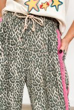 Load image into Gallery viewer, Brown Wild Leopard Print Contrast Lace Striped Detail Drawstring Pants