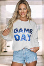Load image into Gallery viewer, White Sequined GAME DAY Graphic Round Neck Sweater