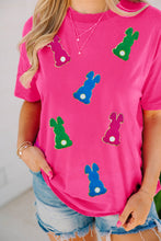 Cargar imagen en el visor de la galería, Rose Red Easter Rabbit Chenille Patched Pattern Crew Neck Tee