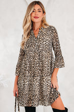Load image into Gallery viewer, Khaki Leopard 3/4 Sleeve V Neck Swing Dress
