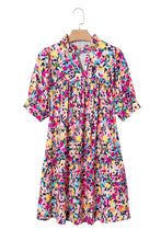 Cargar imagen en el visor de la galería, Pink Floral Puff Short Sleeve V Neck Mini Dress