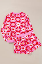 Load image into Gallery viewer, Sachet Pink Geometric Print Long Sleeve Top and Drawstring Shorts Set