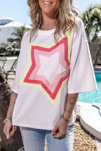 Load image into Gallery viewer, White Colorblock Star Patched Half Sleeve Oversized Tee