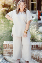Load image into Gallery viewer, Beige Plus Size Textured Collared Top and Pants Set