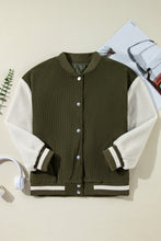 Load image into Gallery viewer, Mist Green Corduroy Fleece Patchwork Buttoned Bomber Jacket