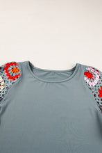 Load image into Gallery viewer, Grey Floral Crochet Short Sleeve Top