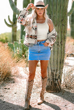 Load image into Gallery viewer, Beige Aztec Printed Stand Neck Zip Up Jacket