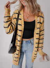 Cargar imagen en el visor de la galería, Beige Striped Pom Pom Knit Open Front Long Cardigan