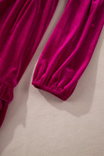 Load image into Gallery viewer, Rose Red Shirred V Neck Tiered Ruffled Velvet Plus Size Maxi Dress