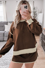 Load image into Gallery viewer, Coffee Color Contrast Loose Pullover and Lace-up Waist Skort Set