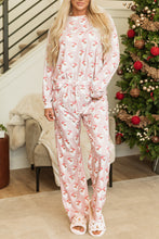 Load image into Gallery viewer, Pink Santa Claus Striped Print Loose Fit Two Piece Lounge Set