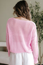 Load image into Gallery viewer, Light Pink Big Flower Hollowed Knit Drop Shoulder Sweater