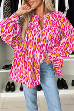 Load image into Gallery viewer, Rose Red Oversized Leopard Print Balloon Sleeve Casual Shirt