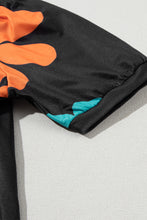 Load image into Gallery viewer, Black Flower/Bowknot Print Bubble Sleeve Tee