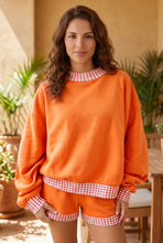 Cargar imagen en el visor de la galería, Carrot Gingham Trim Baggy Pullover 2pcs Short Set