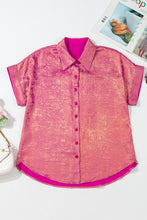 Cargar imagen en el visor de la galería, Rose Red Metallic Sheen Short Sleeve Buttoned Front Casual Shirt