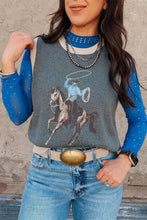 Cargar imagen en el visor de la galería, Gray Western Print Colorblock Trim Sleeveless Knitwear Vest