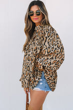 Cargar imagen en el visor de la galería, Light French Beige Oversized Leopard Print Balloon Sleeve Casual Shirt