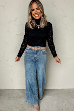Load image into Gallery viewer, Black Flower Lace See Through Mock Neck Long Sleeve Top