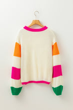 Load image into Gallery viewer, Beige Colorblock Flower Print Cable Knit Loose Sweater