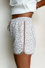 Load image into Gallery viewer, White Leopard Elastic Waist Lace up Contrast Trim Casual Shorts