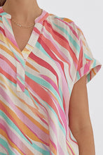 Load image into Gallery viewer, White Abstract Print Short Sleeve Notched Neck Plus Size Top