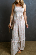Load image into Gallery viewer, White Lace Frilly Straps Shirred Floral Maxi Dress